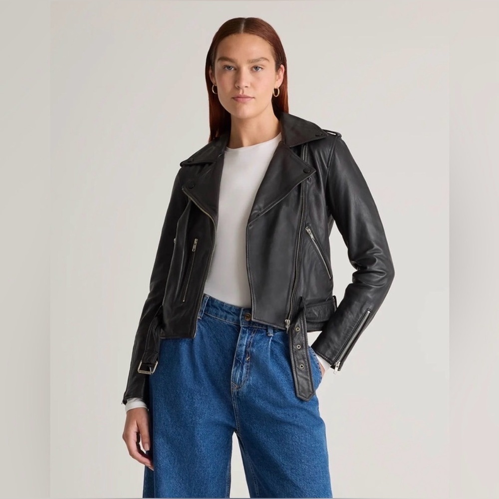 Quince 100% Leather Motorcycle Jacket in black
Size L